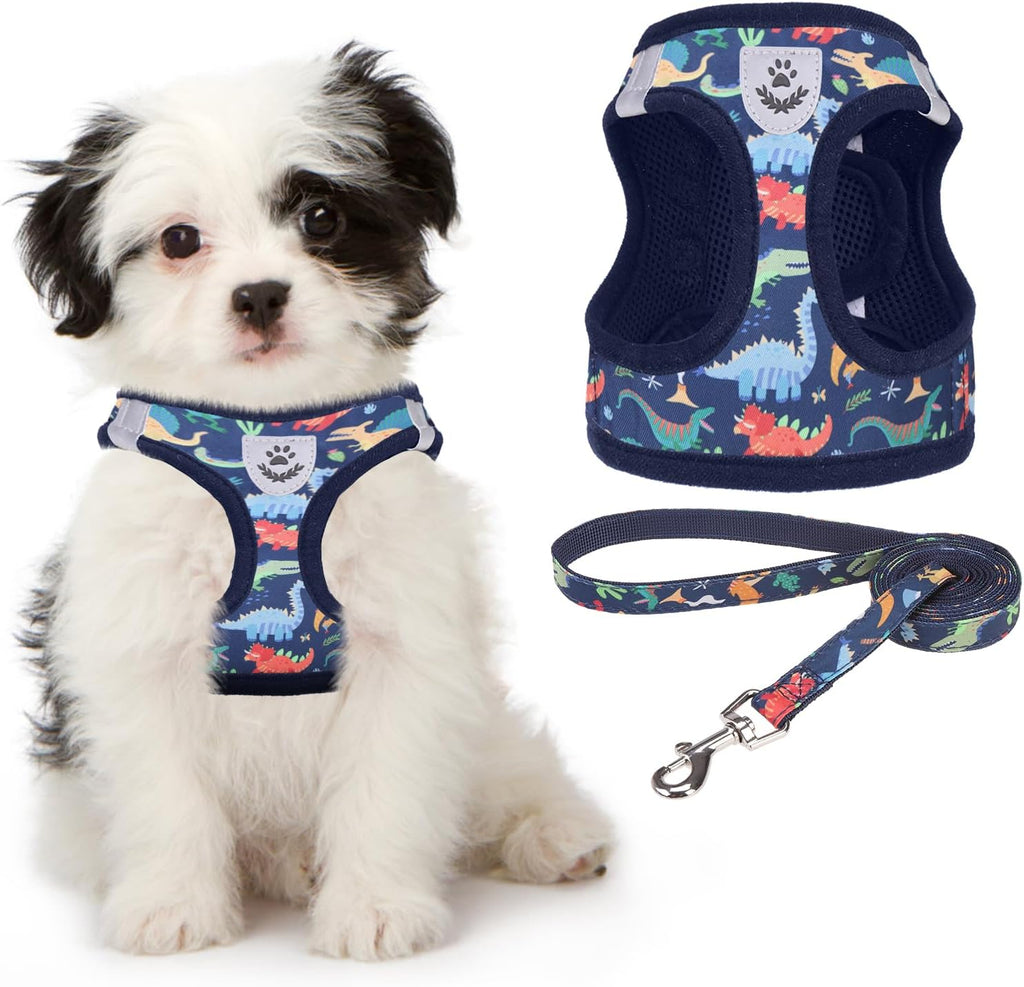 Small Dog Harness and Lead Set, Soft Mesh Plaid Puppy Harness with Safety Buckle, Adjustable & Comfortable Padded Reflective Vest for Puppies and Small Breeds Dogs Walking,Pink,X-Small - view 5