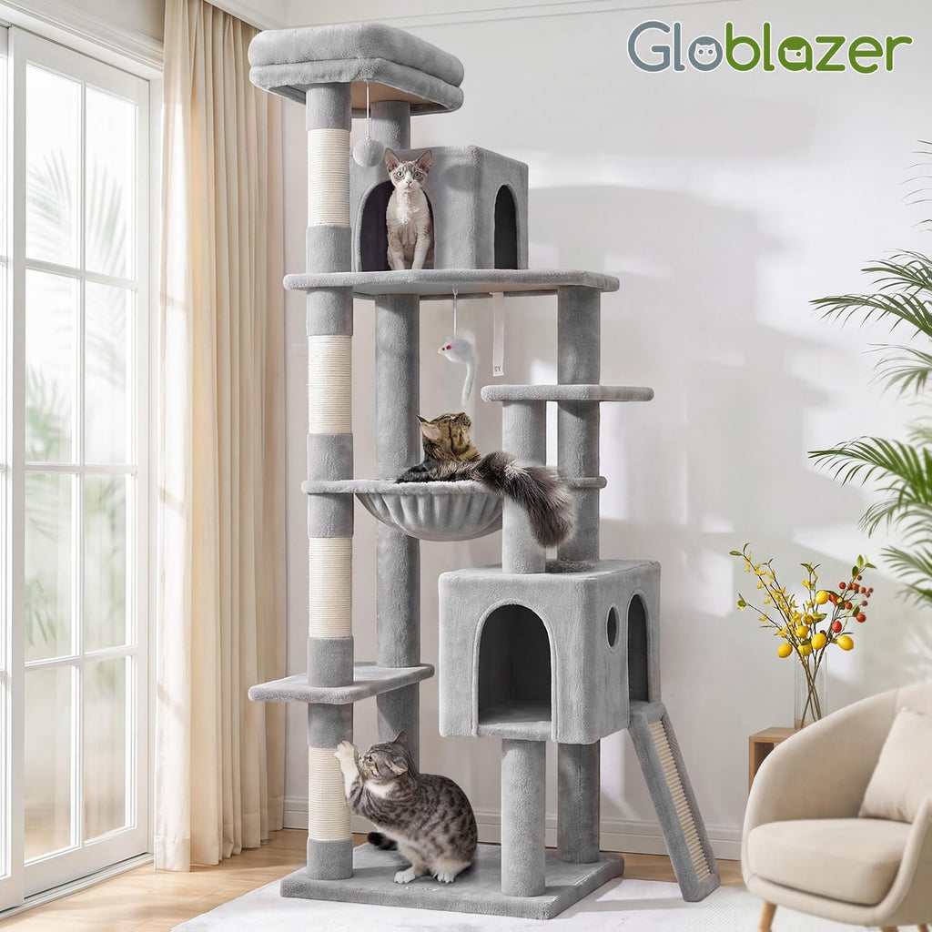 Heavy Duty Cat Tree, 70 inch Sturdy Cat Tree for Indoor Cats Extra Large Cat Tower with Scratching Post, Hammock, Cat Condo for Adult Cats Kittens, F70 Pro, Light Grey - view 7