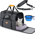Cat Carrier - Cat Carrier Soft for Medium or Large Cats up to 20lbs, with Dual-Sided Cushion, Secure Buckle and Foldable Bowl, Dog Carriers for Small Dogs - Pet Carrier (Dark Gray) | with Dual-Sided Cushion, Secure Buckle and Foldable Bowl, Dog Carriers f