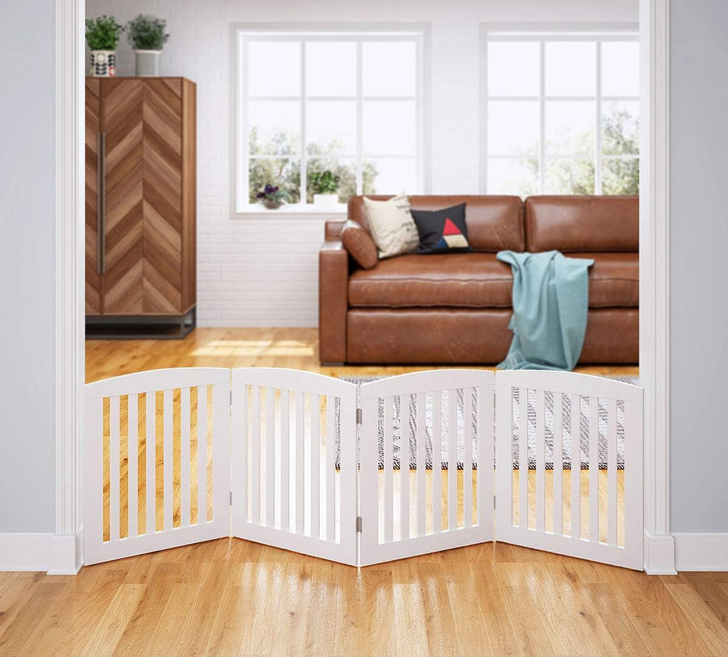 Wooden Freestanding Foldable Pet Gate for Dog,24" H Dog Gate Indoor | Dog Gate for Doorway, Stairs, the House, Step Over Fence, Extra Wide, Room Divider, Front Door, Hallway, 4 Panels, White - view 2