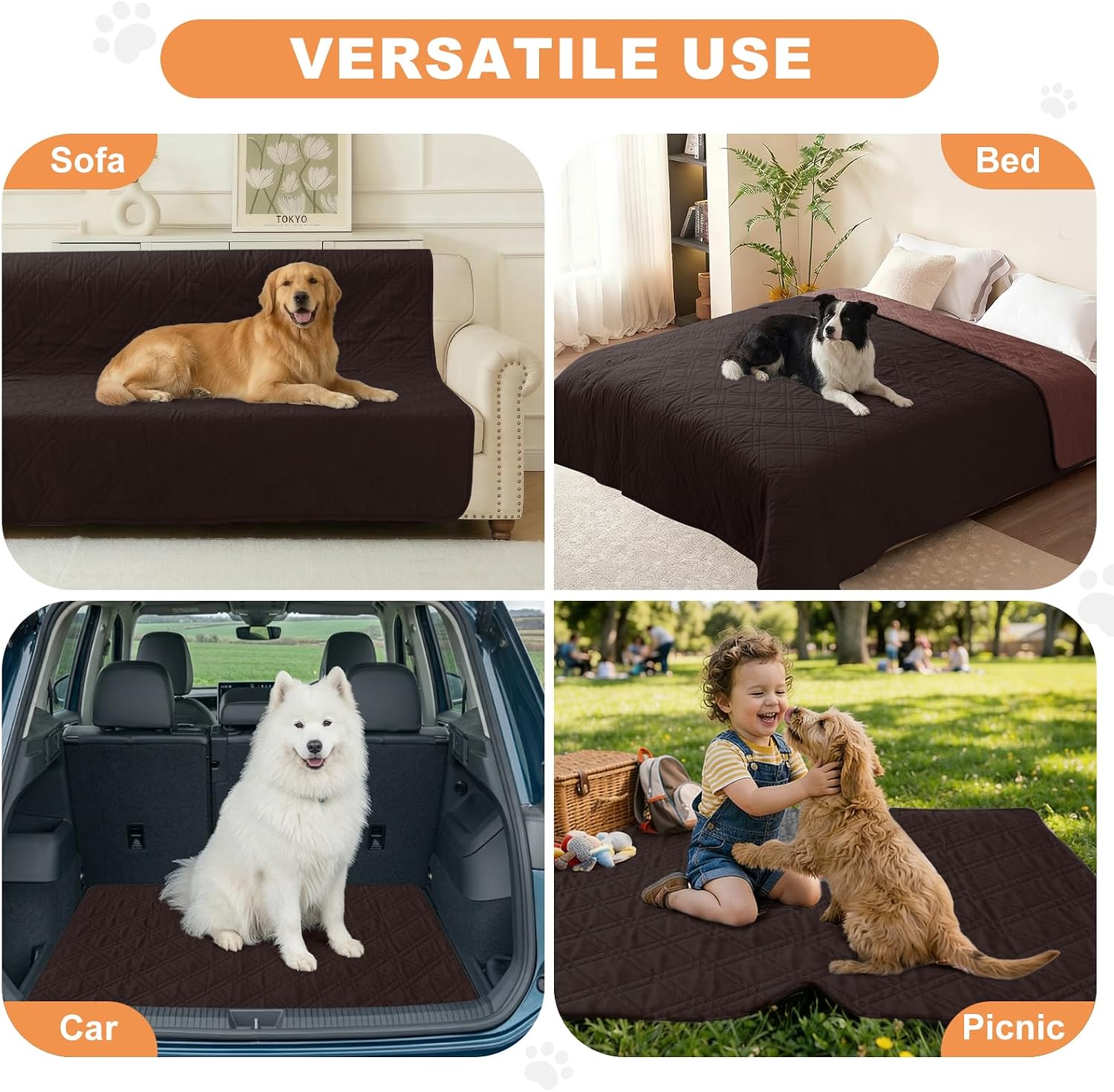 100% waterproof dog bed cover pet blanket, chocolate+coffee 30"x30", 7-layer reversible couch covers for dogs for sofa furniture car camping - view 4