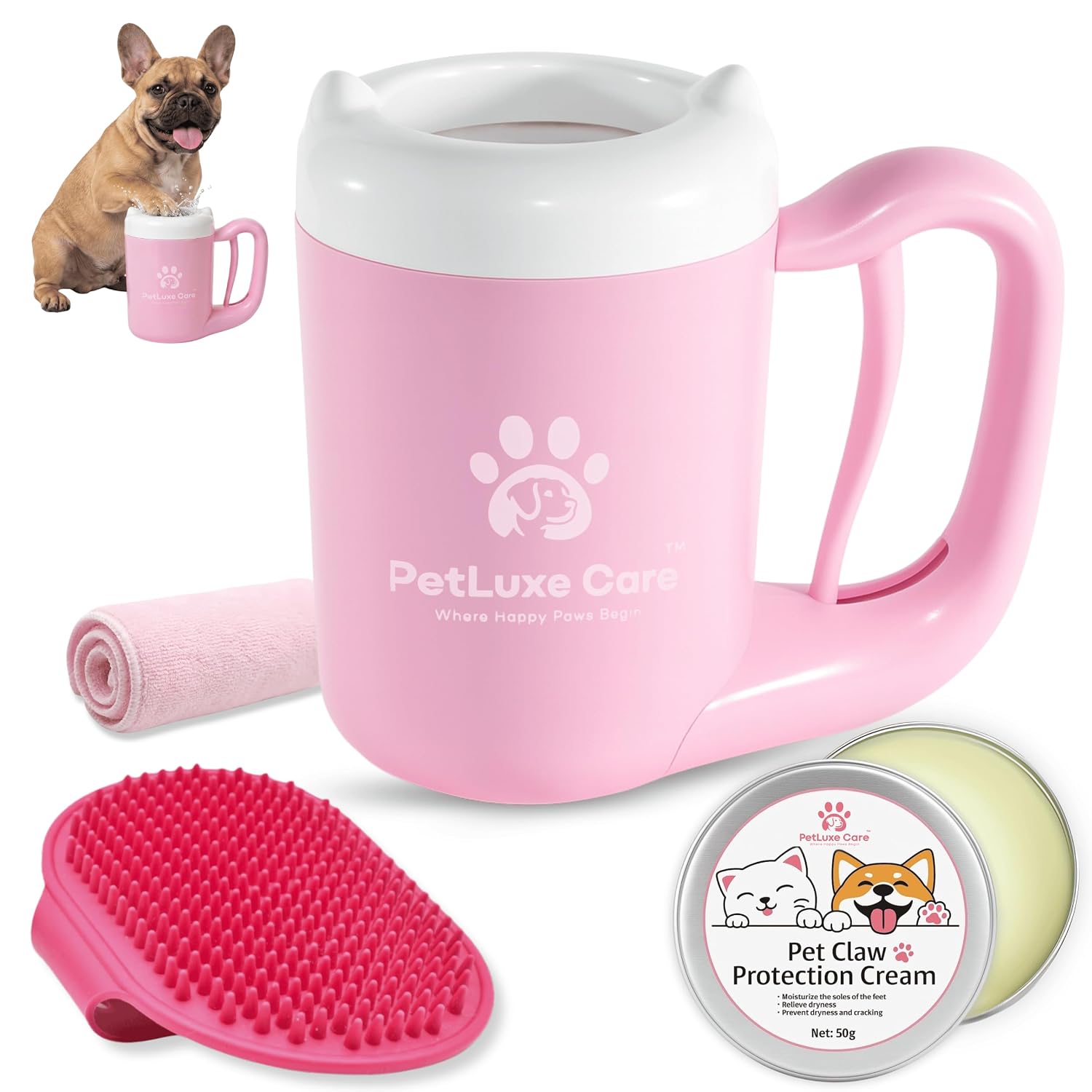 Dog Paw Cleaner, Paw Washer Cup with Soft Silicone Bristles, Portable Dog Foot Washer, 4-in-1 Paw Cleaner Kit with Paw Balm, Microfiber Towel & Grooming Brush (Blue, Medium) - view 7