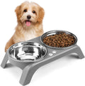 Elevated dog bowls for small dogs, 3" high raised dog bowl stand with dual 5" stainless steel bowls non-slip pet feeder for puppy and cats, dishwasher safe, grey