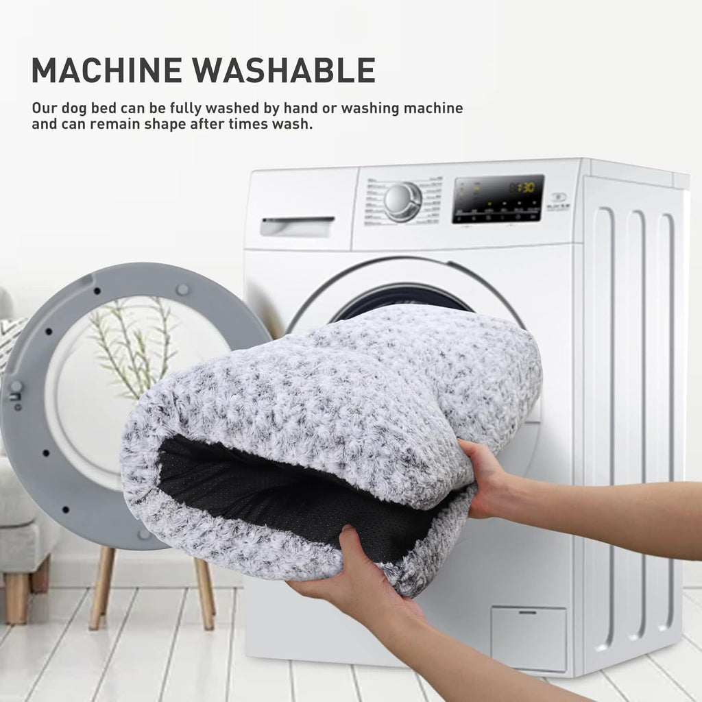 Washable dog bed medium size dog crate bed plush pet mat 35"x23" gray | deluxe plush comfy kennel pad, anti-slip bottom, deep sleeping mat for medium dogs, machine washable for easy cleaning - view 5