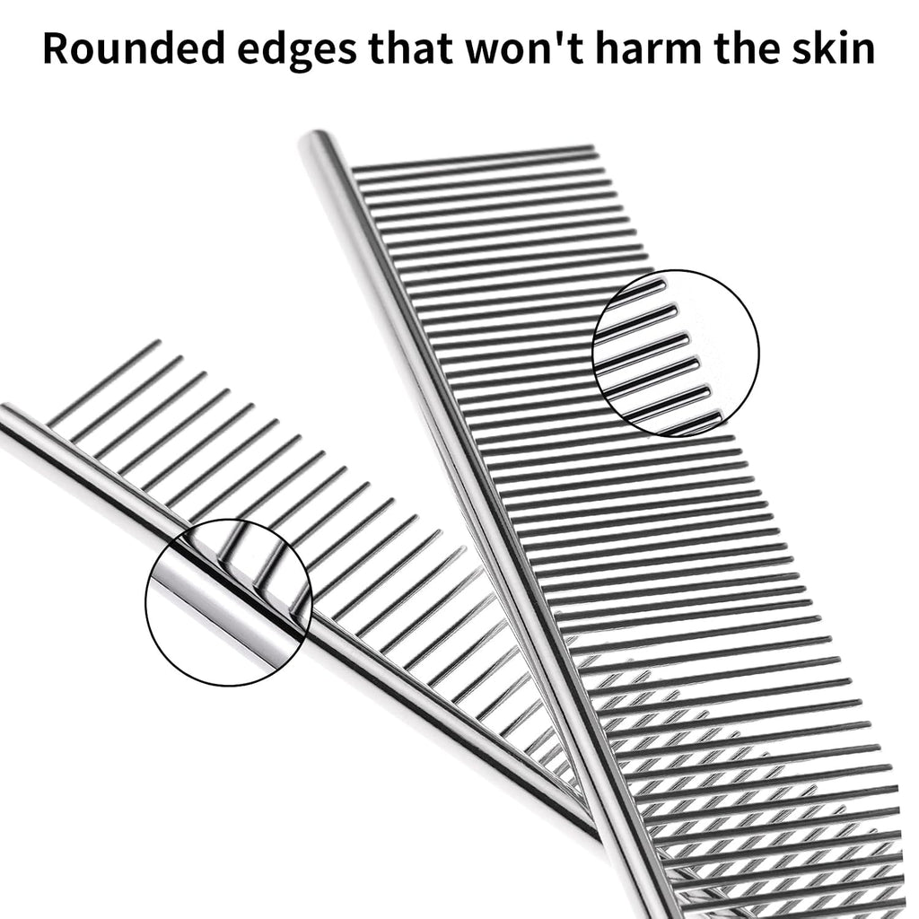 2PCS 6.4"&7.5" Stainless Steel Pet Deshedding Brush & Grooming Comb | Rustproof Stainless Steel, Remove Loose Fur & Tangles, Gentle on Skin, For Dogs Cats All Hair Types, Easy Clean Grooming Tool - view 3