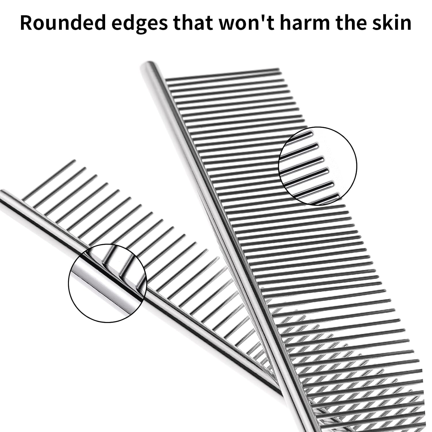 2PCS 6.4"&7.5" Stainless Steel Pet Deshedding Brush & Grooming Comb | Rustproof Stainless Steel, Remove Loose Fur & Tangles, Gentle on Skin, For Dogs Cats All Hair Types, Easy Clean Grooming Tool - view 3