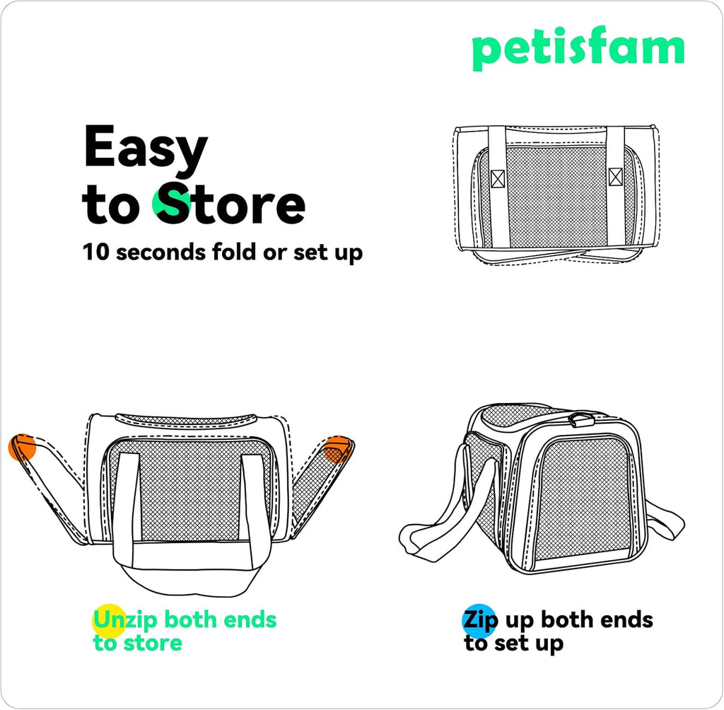 Pet carrier bag for cats & dogs. Airy mesh windows let fur-kids see you reduce anxiety & breath easy. Rip-stop fabric & lockable zips hug securely. Washable comfy pad. Collapsible - view 6