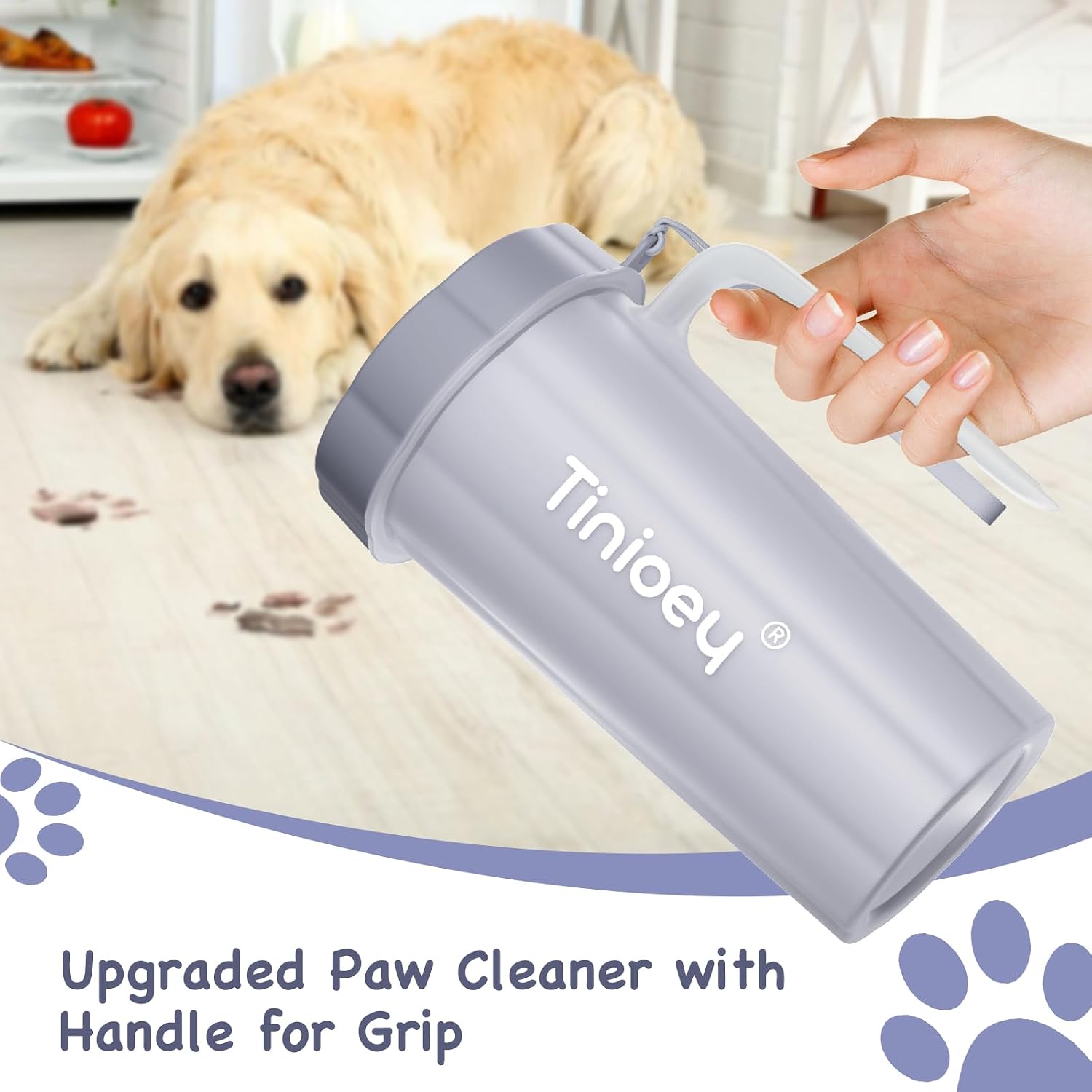 Paw cleaner with handle for large dogs - effectively cleans muddy paws and feet for dogs & pets (gray) | large dog paw cleaner removes mud, dirt and debris. Easy twist cleaning with handle, durable plastic design for pet supplies - view 8