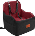 Lealchum dog booster car seat for small/medium dogs, puppy portable car bed with elevated cushion, fully detachable and washable, 2 storage pockets, easy to install (black/red, medium)