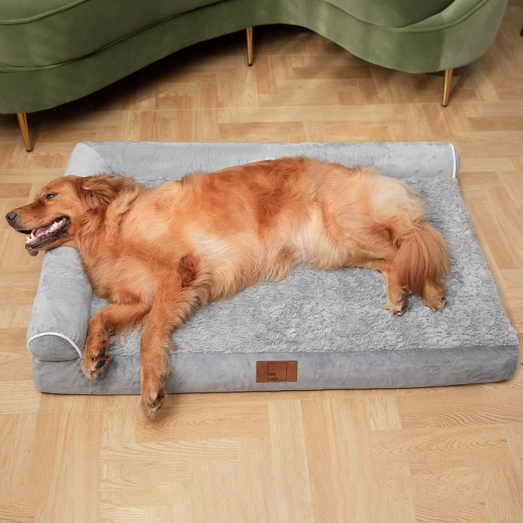 Orthopedic Dog Bed, Pet Sofa with Bolster for Extra Large Dogs | Egg Crate Foam, Removable Washable Cover, Waterproof Lining, Non-Slip Bottom, L-Shape, Cozy Plush, 42 x 30 Inch, Grey - view 7