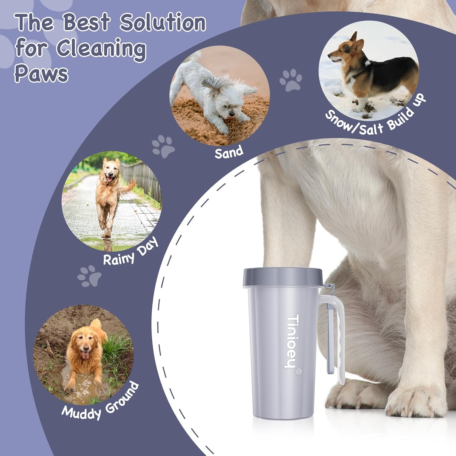 Paw cleaner with handle for large dogs - effectively cleans muddy paws and feet for dogs & pets (gray) | large dog paw cleaner removes mud, dirt and debris. Easy twist cleaning with handle, durable plastic design for pet supplies - view 2