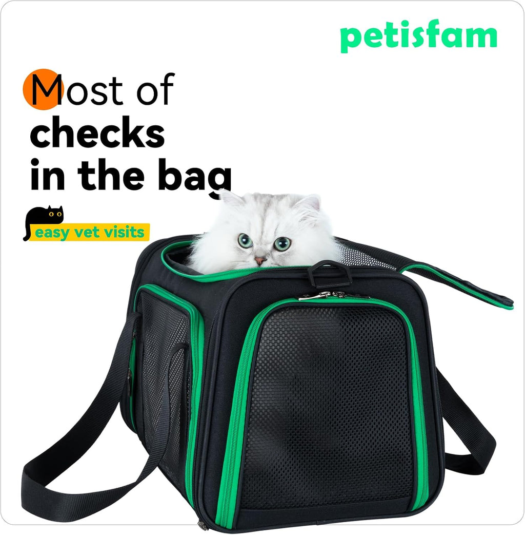 Pet carrier bag for cats & dogs. Airy mesh windows let fur-kids see you reduce anxiety & breath easy. Rip-stop fabric & lockable zips hug securely. Washable comfy pad. Collapsible - view 3