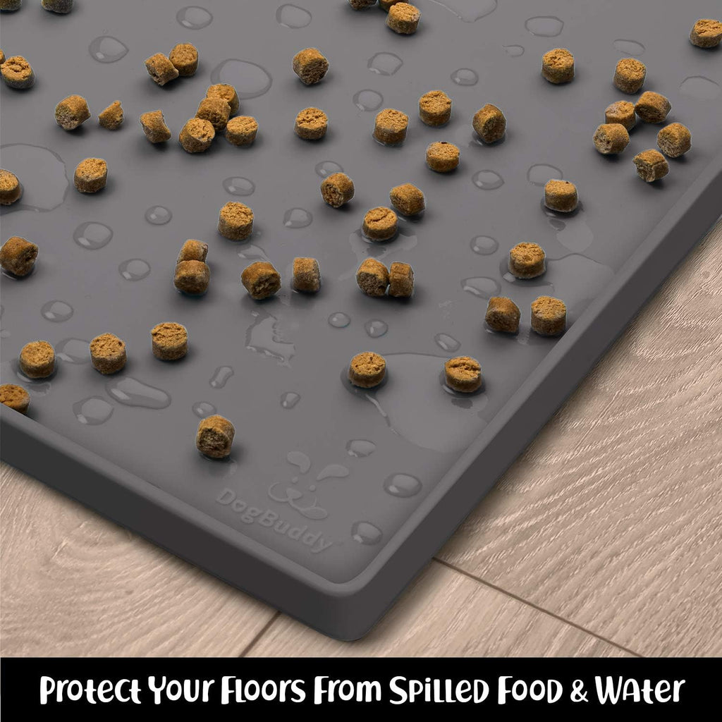 Dog Food Mat – Waterproof Dog Bowl Mat for Food and Water, Silicone Pet Feeding Mats for Floors, Non-Slip Placemat with High Edges for Dogs Bowls, Puppy Essentials (L: 24" x 16", Shadow) - view 7
