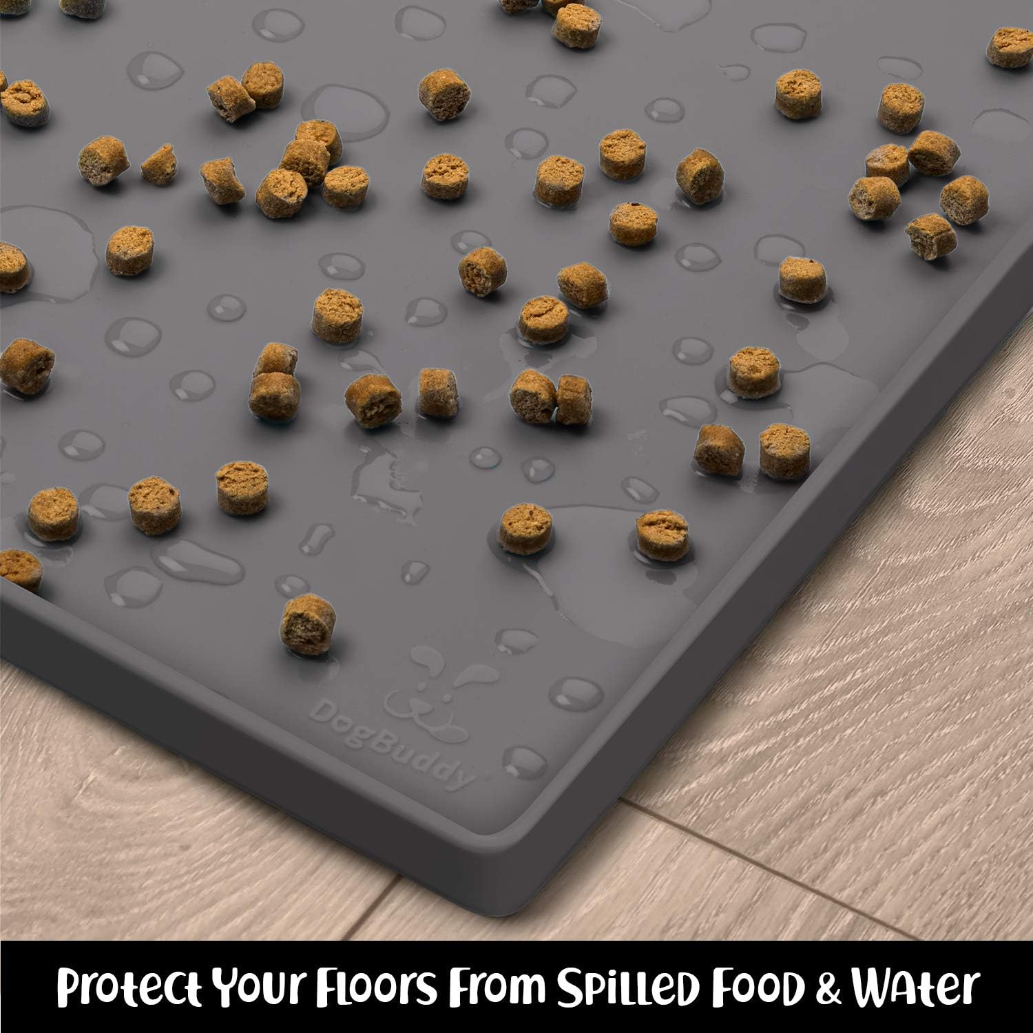 Dog Food Mat – Waterproof Dog Bowl Mat for Food and Water, Silicone Pet Feeding Mats for Floors, Non-Slip Placemat with High Edges for Dogs Bowls, Puppy Essentials (L: 24" x 16", Shadow) - view 7