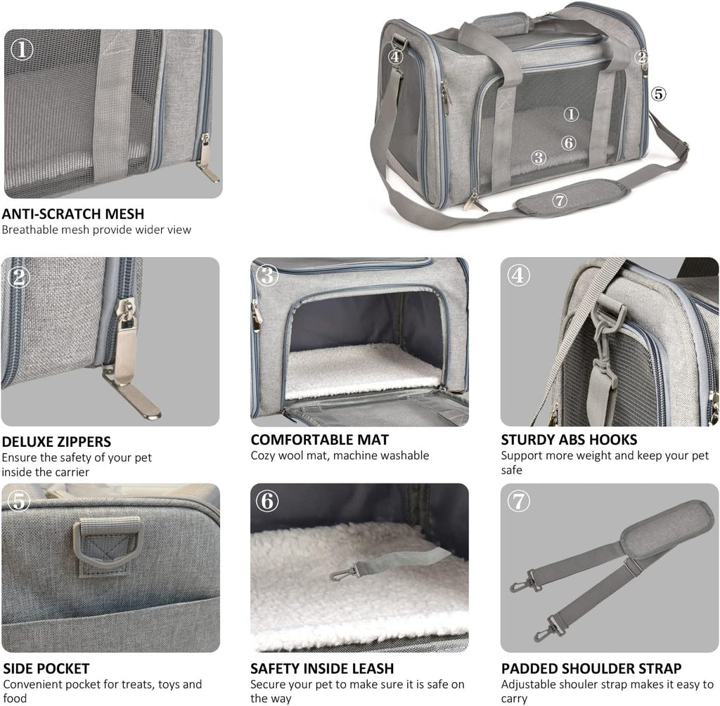 Cat Carriers Dog Carrier Pet Carrier For Small / Medium Cats Dogs Puppies (Up To 15lbs), TSA Airline Approved Small Dog Carrier Soft Sided, Collapsible Waterproof Travel Puppy Carrier - Grey - view 3