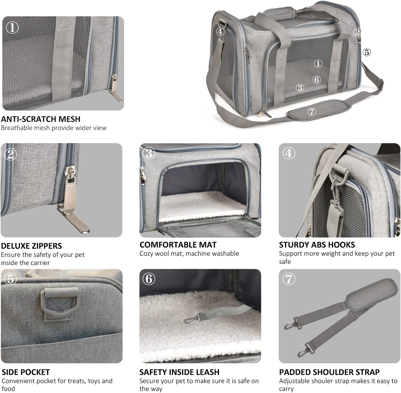Cat Carriers Dog Carrier Pet Carrier For Small / Medium Cats Dogs Puppies (Up To 15lbs), TSA Airline Approved Small Dog Carrier Soft Sided, Collapsible Waterproof Travel Puppy Carrier - Grey - view 3