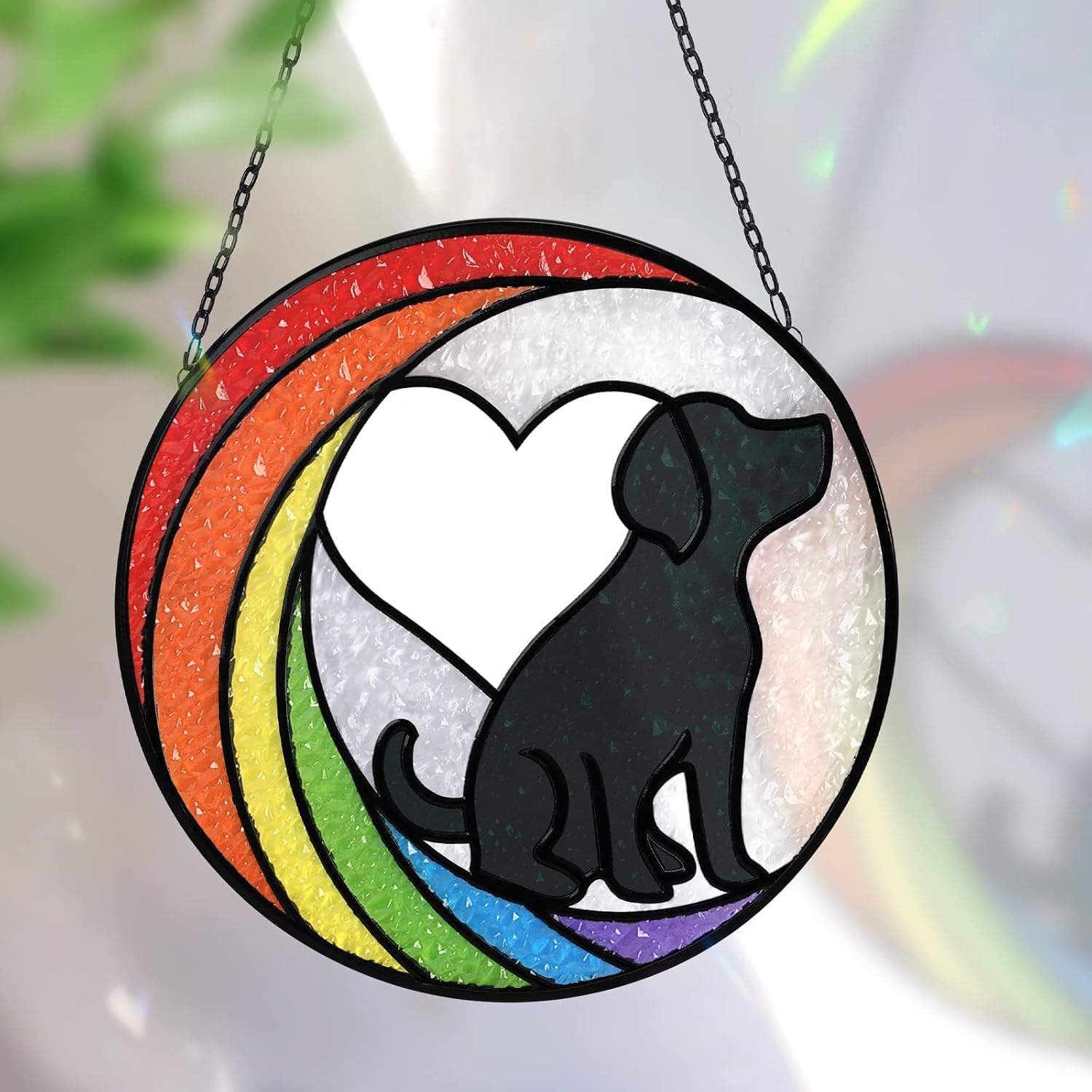 Dog Memorial Gifts for Loss of Dog Stained Glass Window Hanging Rainbow Bridge Sun Catcher Sympathy Gift for Dog Lovers Pet Loss Present Double Side Glass Panel Decor