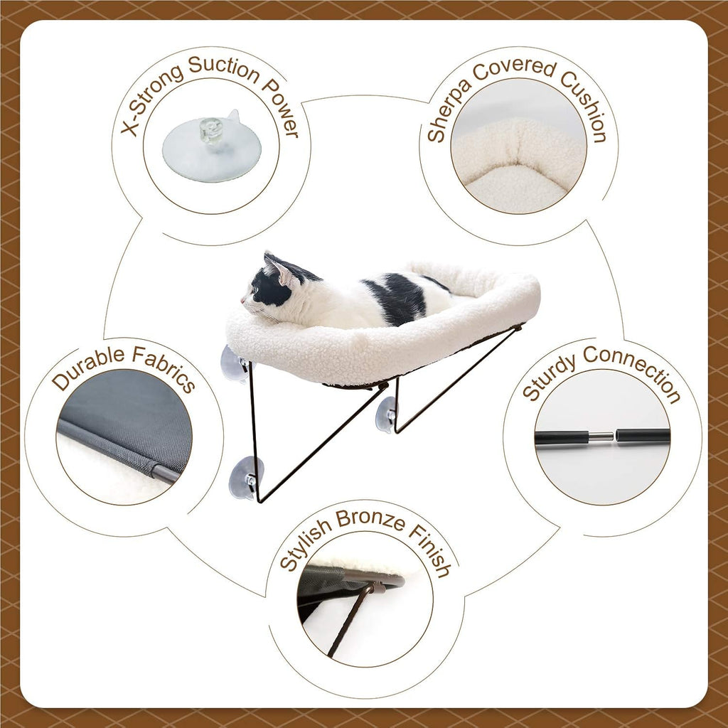 Cat Window Perch - 100% Metal Supported from Below - Comes with Warm Spacious Pet Bed - Cat Window Hammock for Large Cats & Kittens - for Sunbathing, Napping & Overlooking (White) - view 4