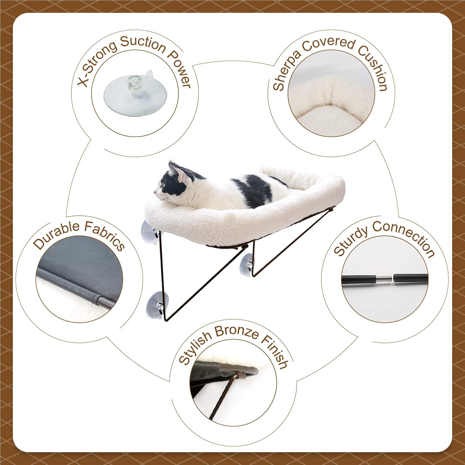 Cat Window Perch - 100% Metal Supported from Below - Comes with Warm Spacious Pet Bed - Cat Window Hammock for Large Cats & Kittens - for Sunbathing, Napping & Overlooking (White) - view 4