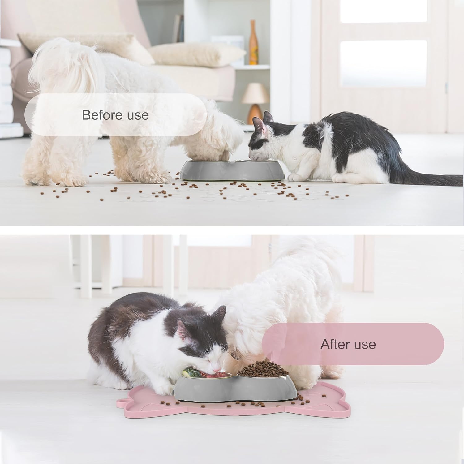Cat Food & Water Mat Thicker Non-Slip Silicone Mat with Raised Edge | Pink water food bowl mat,Feeding Fountain mat for indoor cats - view 4