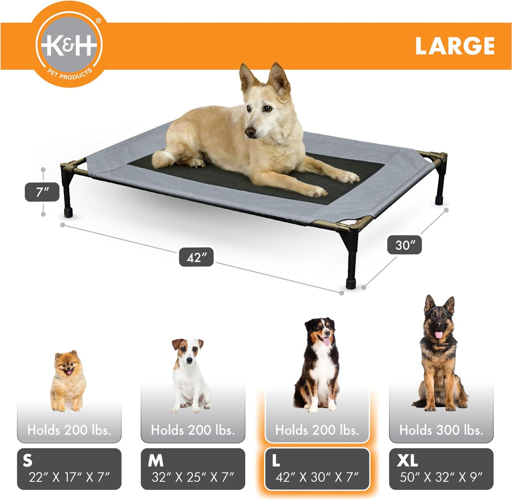 Outdoor elevated dog bed - cooling raised dog bed for medium & large pets, breathable mesh center hammock design, indoor/outdoor washable cover, portable metal frame, gray, large 42x30in - view 4