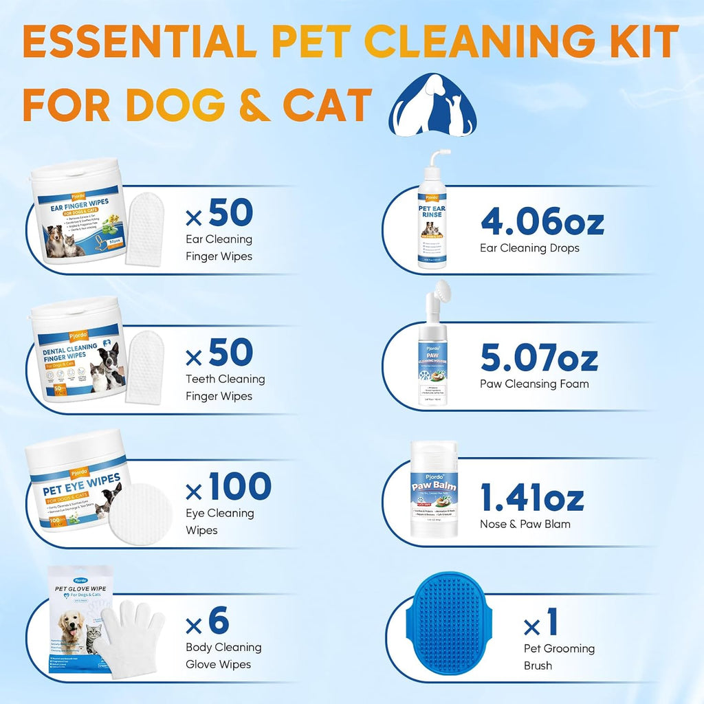 Pet Essential Supplies for Dog & Cat, Cleaning Kit for Whole Body, Pet Wipes Cleaning Deodorizing, Grooming Wipes & Paw Cleaner, Finger Wipes for Teeth, Ear & Eyes, Suitable for Daily Care - view 2