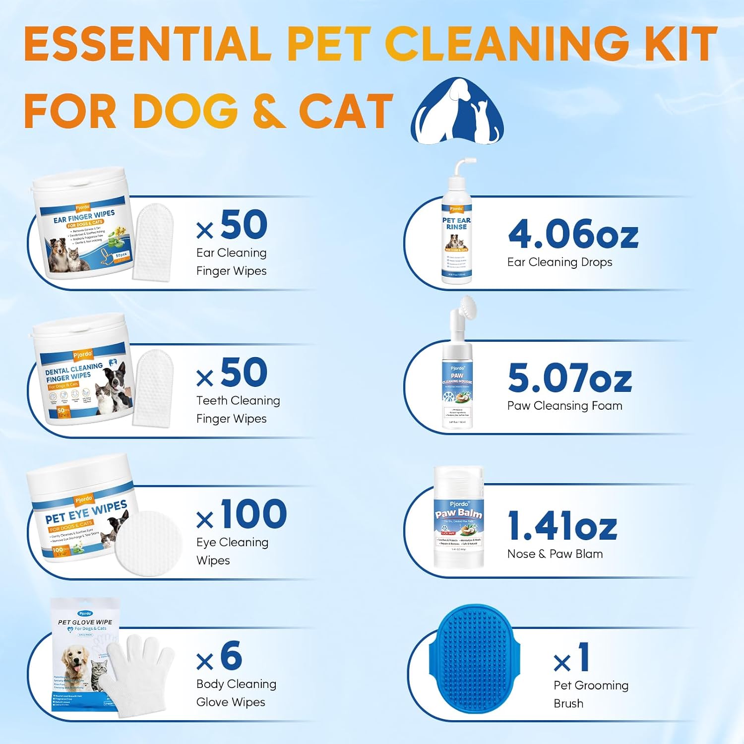 Pet Essential Supplies for Dog & Cat, Cleaning Kit for Whole Body, Pet Wipes Cleaning Deodorizing, Grooming Wipes & Paw Cleaner, Finger Wipes for Teeth, Ear & Eyes, Suitable for Daily Care - view 2