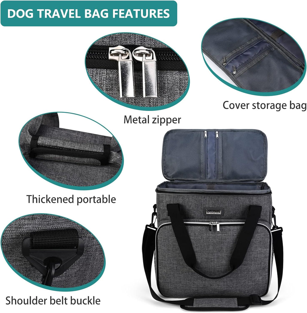 Dog Travel Bag, Pet Travel Bag (ALL Pet Travel Supplies), With 2 Pet Food Containers and 2 Collapsible Silicone Bowls; Essential Kits for Pet Travel Grey - view 4