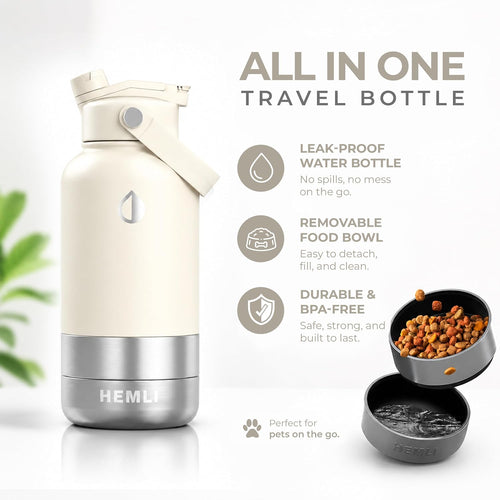 32 oz. dog water bottle, insulated dog travel water bottle, stainless steel pet water bottle dispenser portable food and water bowl for dogs for walking dog canteen travel kit - view 2