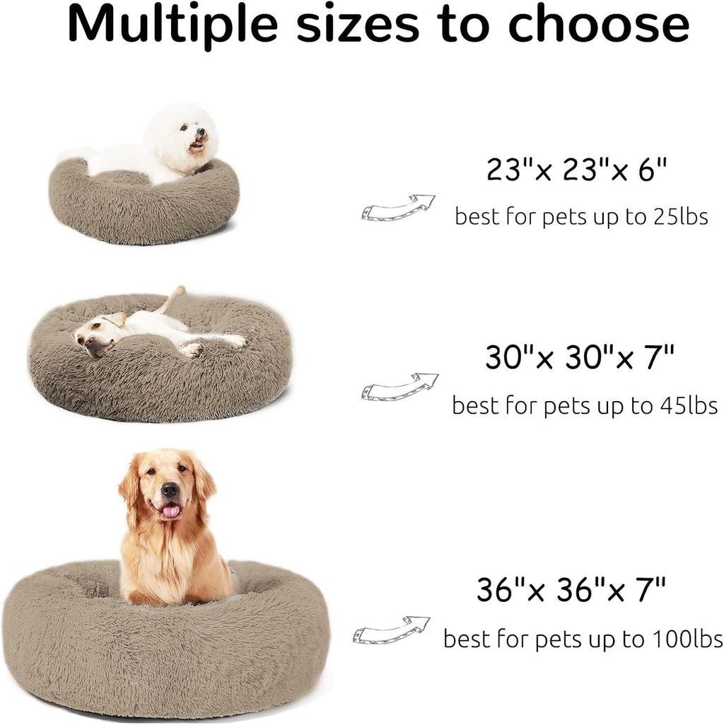 Calming Donut Cuddler Dog Bed, Round Fluffy Pet Bed with Sewn-in Cushion for Large Dogs,Washable, Large, Taupe, 30'' - view 3