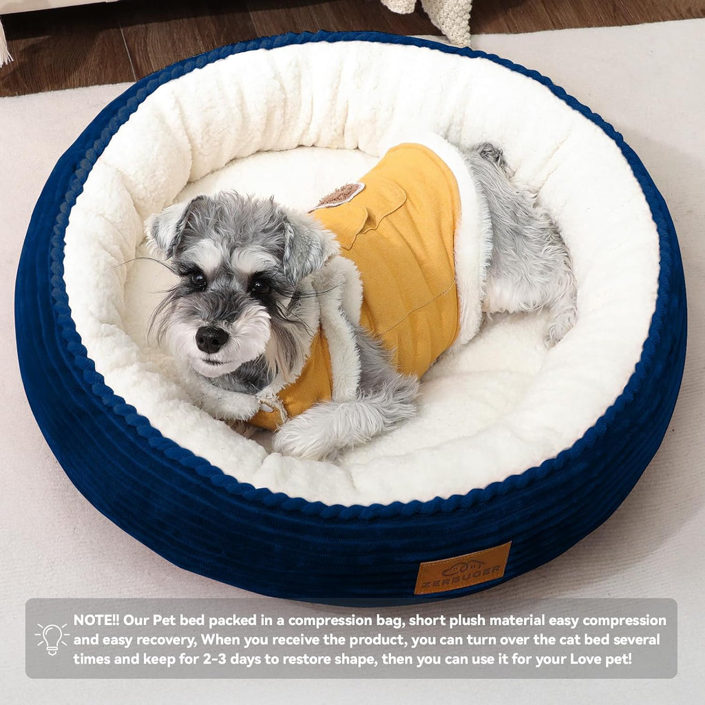 23in Round Cat Dog Bed for Large Medium Small Dogs Cats, Machine Washable Sleeping Sofa, Non-Slip Bottom Breathable Soft Calming Pet Cuddler for Indoor/Outdoor/Car/Cage, Navy Blue - view 5