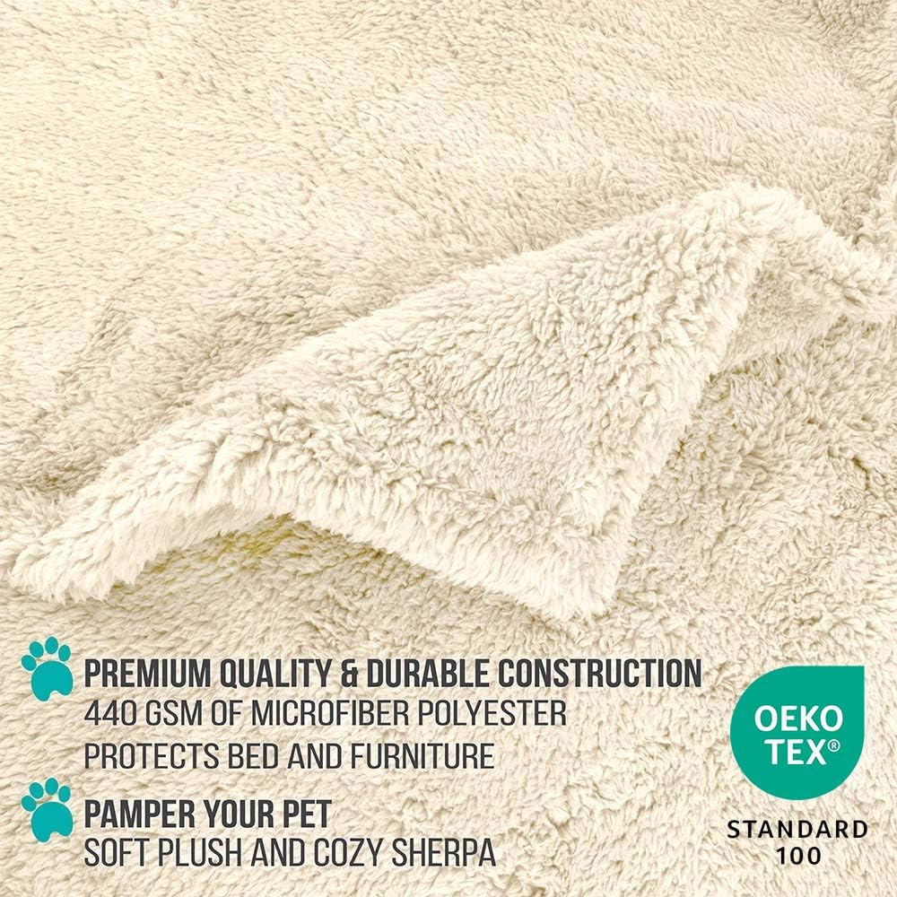 Fluffy Sherpa Waterproof Dog Blanket for Medium Pet Cat 29x40, Beige | Soft & Warm & Washable; Leafproof Couch Sofa Protector for Small Medium Large Pet; Pee Proof Cover for Crate Kennel Car Seat - view 6