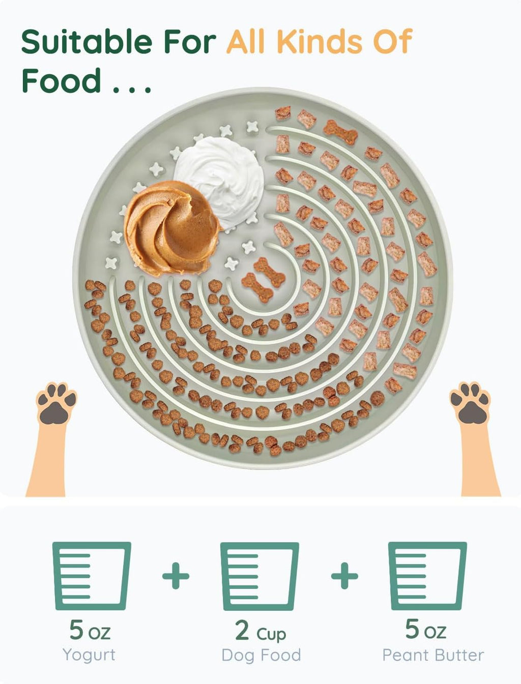 Slow feeder dog bowls, slowdown bowl - puzzle silicone dog feeding bowls with suction cups, innovative lick mat, healthy eating, dishwasher microwave safe, mealtime challenge, 7.5" x 1.3" green - view 5