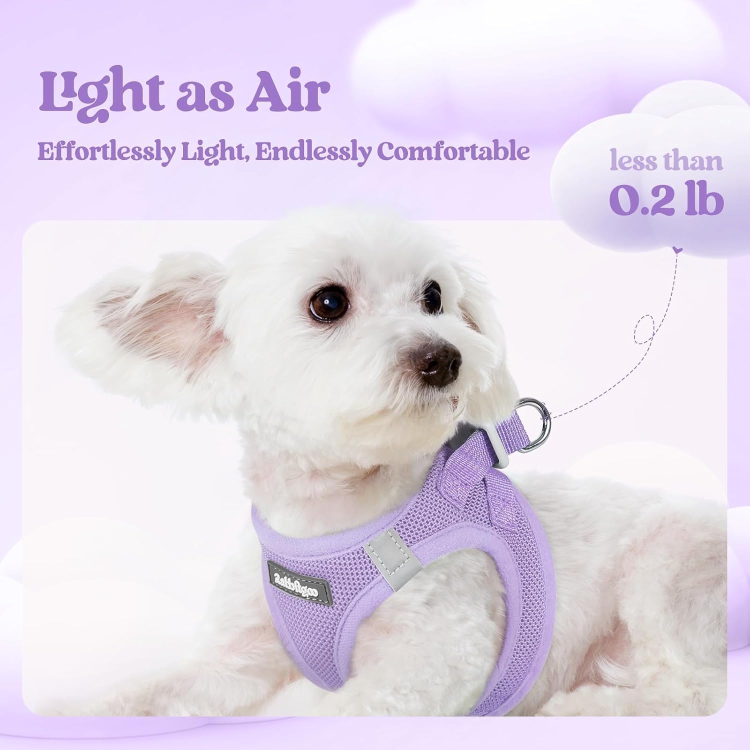 Dog Harness Small Sized and Leash Set, Step-in Puppy Pet Vest | Light, Soft, Breathable Air Mesh, Easy on and Remove with Hook & Loop, Secure Reflective for Walking, Light Purple XXS - view 3