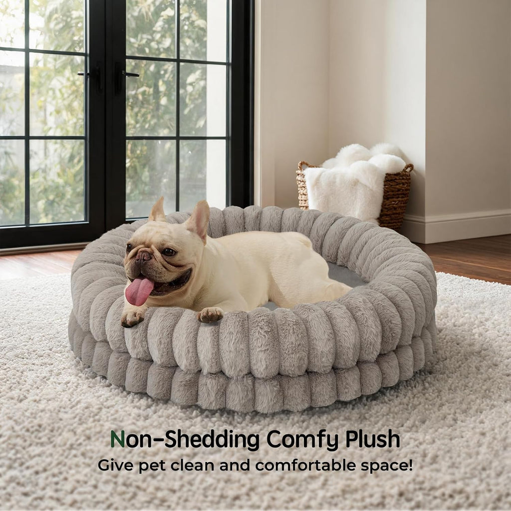 Luxury donut dog bed, 30 inches round dog bed medium size dogs washable, orthopedic calming dogs bed for pets with anti-slip bottom, oatmeal - view 2