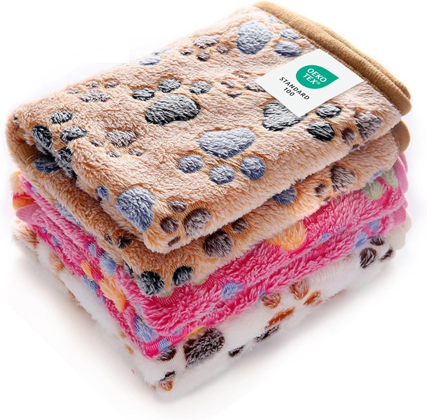 Dog blanket 3 pack, soft cozy fleece throw for puppy cat, 23"x16" | fuzzy flannel small pet blanket washable, cute paw print for crate car bed. Puppy essential, cat stuff gifts, small