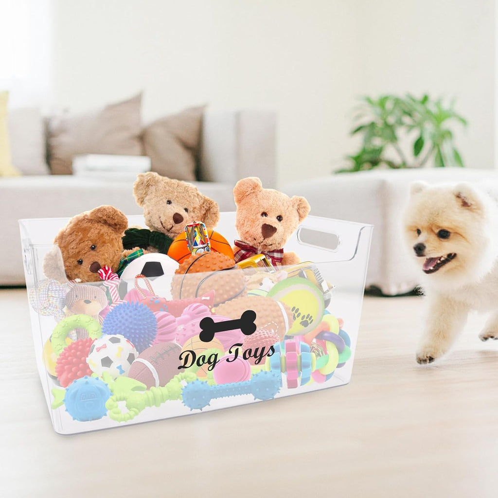 Dog Toy Basket with Handle - Clear Plastic Waterproof Dog Storage Organizer for Toys, Blankets, Leashes, Treats & Grooming Supplies - 1Pack - view 5