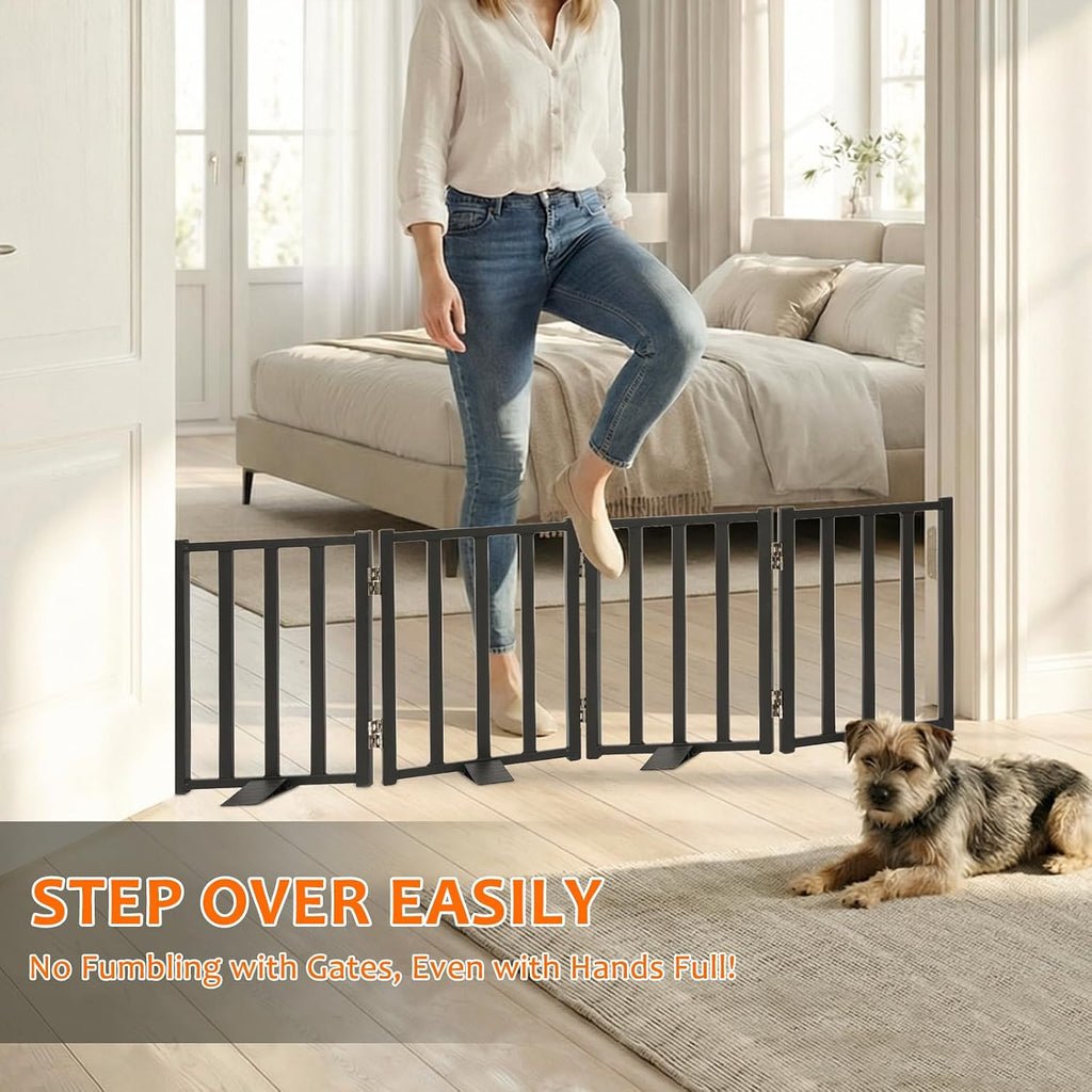 Freestanding Short Dog Gate, 16.5" Tall, 3-Panel, Black | Up to 36 in wide, foldable, easy step-over, stable feet, for small dogs, doorways, stairs and kitchens - view 3