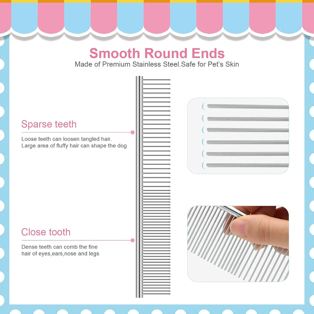 10 Pack Flea Comb for Dogs Cats, Stainless Steel Grooming Combs | Eye Comb for Pets, Tear Stain Remover with Rounded Teeth - view 4