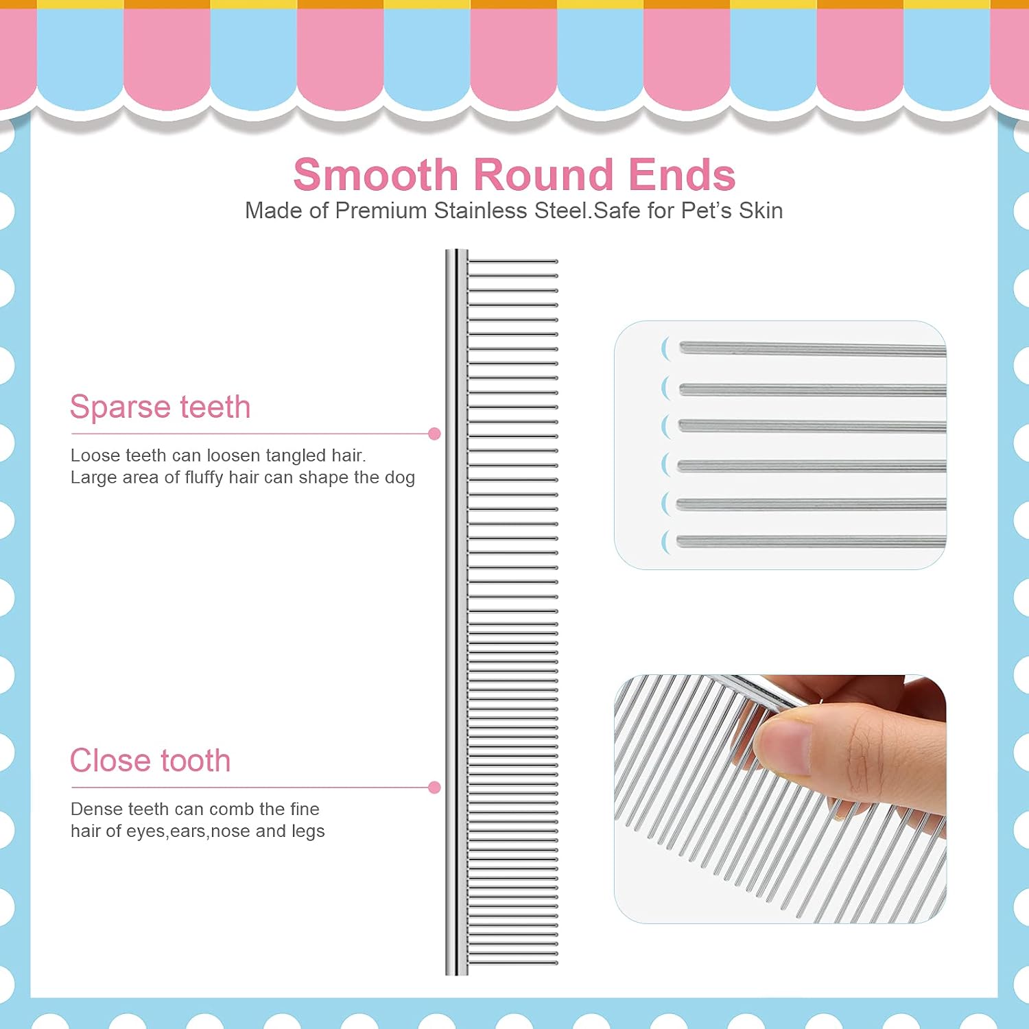 10 Pack Flea Comb for Dogs Cats, Stainless Steel Grooming Combs | Eye Comb for Pets, Tear Stain Remover with Rounded Teeth - view 4