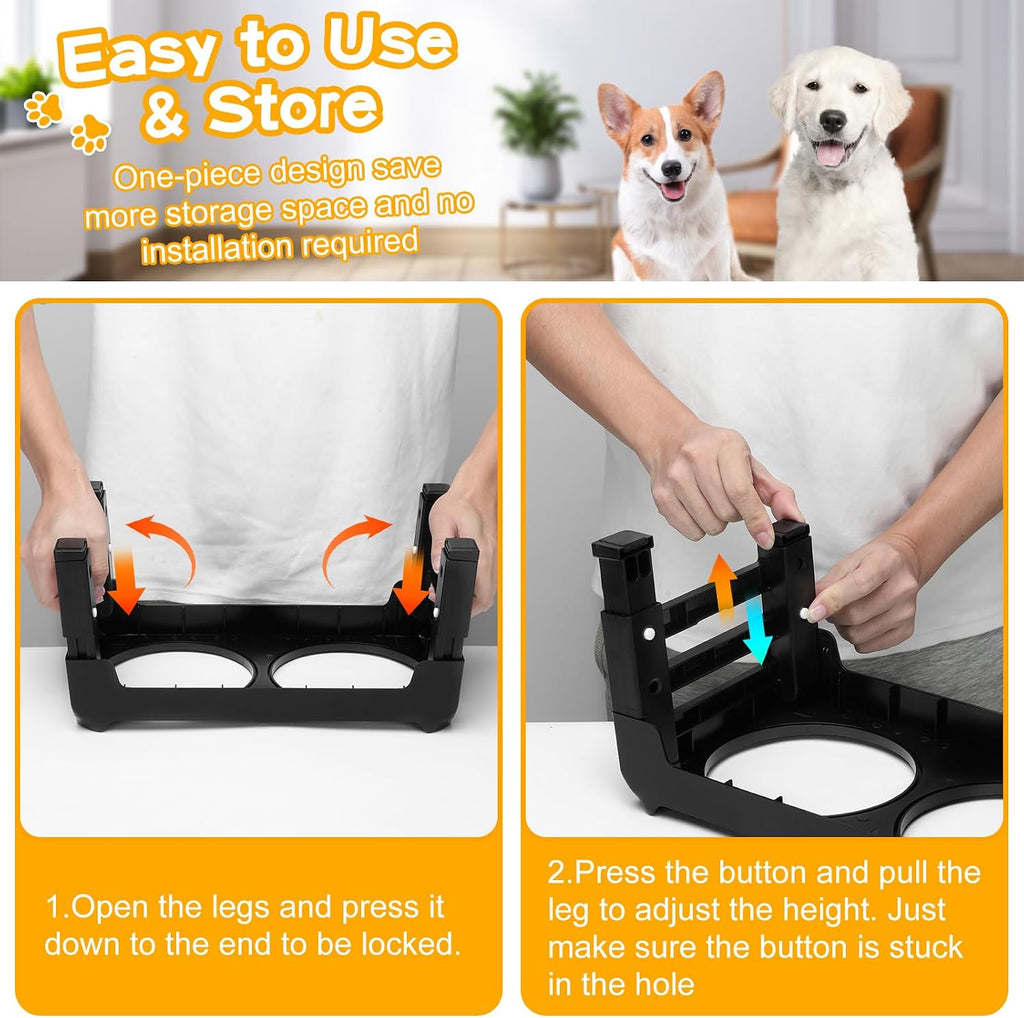 Elevated Dog Bowls for Small Medium Dogs, 3 Height Adjustable Raised Stand with 2 Thick 6" Stainless Steel Food Bowls, Non-Slip Feeder Adjusts to 2.75", 6", 7.5", Black - view 6