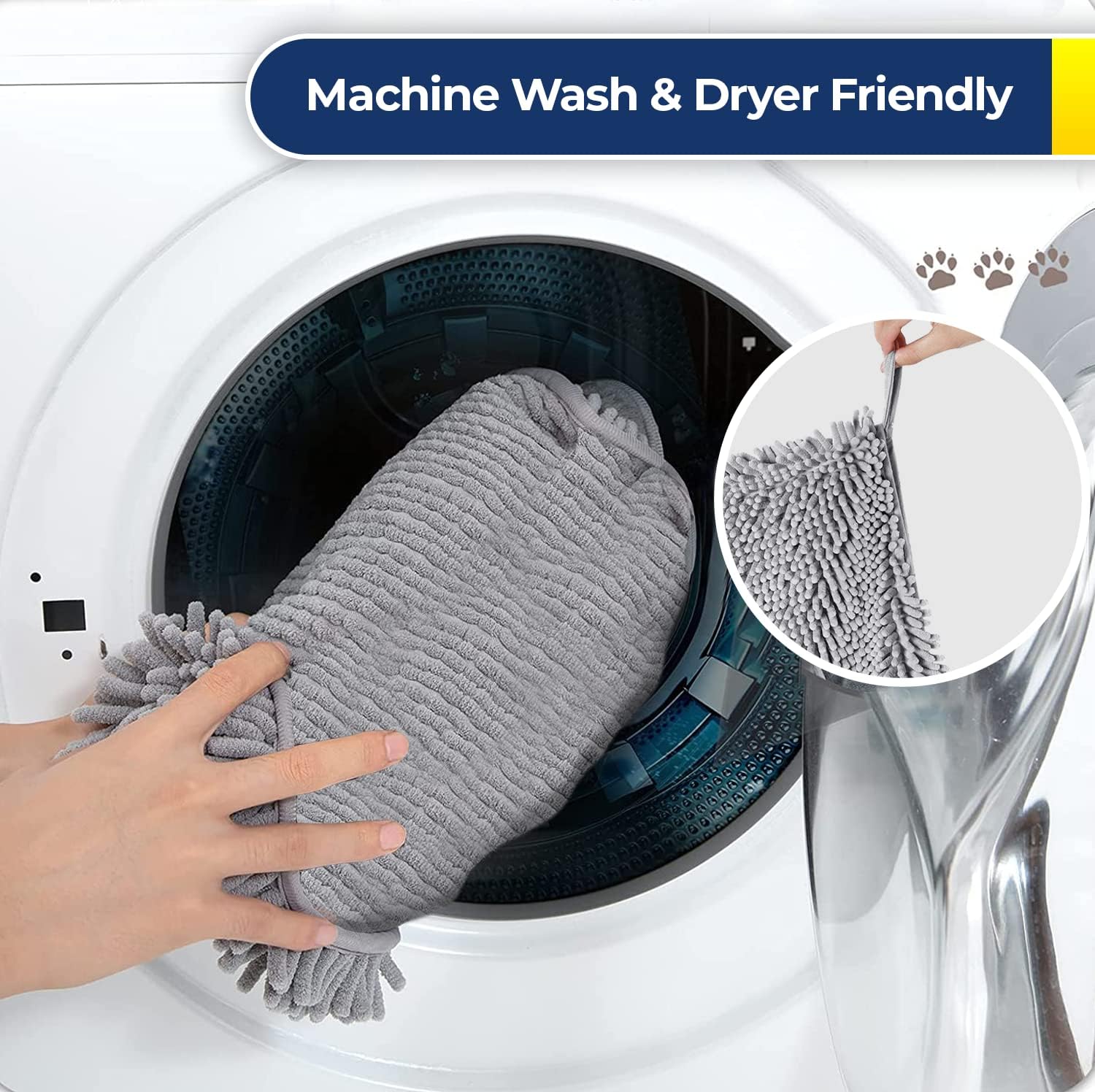 Doggy Dryer, Highly Absorbent Microfiber Washable Dog Shammy Quick Drying Towel Absorber - Extra Soft Plush Wrap Chenille Bath Towels to Dry Soggy Large Pets & Small Puppy-Grey 13"x31" - view 6
