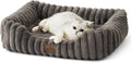 Orthopedic dog bed for small dogs & cats - washable rectangle pet bed with anti-slip bottom, soft calming cat & puppy bed for indoor pets (25"x21"x6", grey)