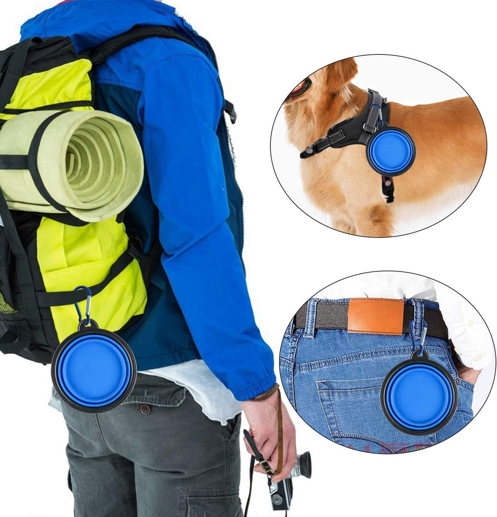 Collapsible silicone dog bowls, 3-pack travel pet food water bowls in orange, green and blue. 5.1 in wide, 2.1 in tall, folds to 0.5 in. Holds 12 oz water or 1.5 cups food. Includes ID tag. - view 5