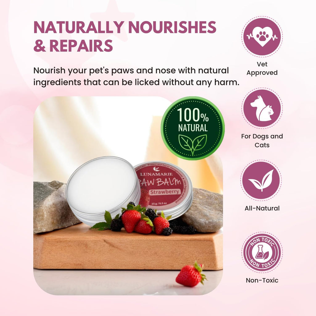 Paw Balm | 100% Natural Organic Nose & Paw Soother with Shea Butter & Coconut Oil | Paw Pad Balm Dogs & Cats, Licksafe Paw Wax for Pets with Lavender Scent (Strawberry (Travel Size) 0.5 Oz) - view 4