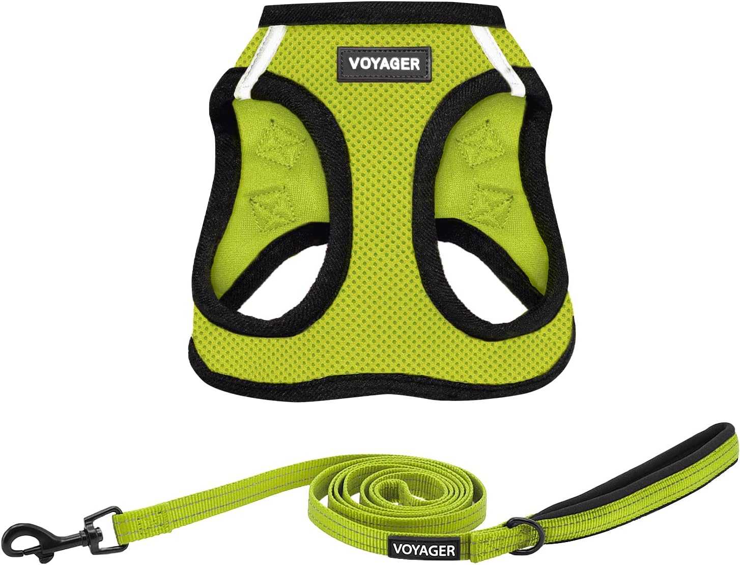 Voyager Step-in Air All Weather Mesh Harness and Reflective Dog 5ft Leash Combo with Neoprene Handle, for Small, Medium and Large Breed Puppies - Lime/Black Trim, Small