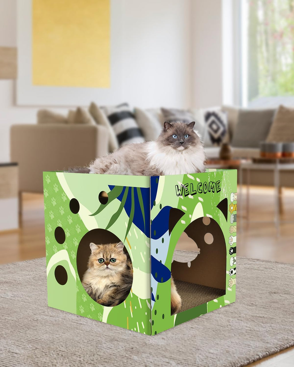 Cat Cardboard House, Large Thickened Play House with 2 Story Scratch Pads Bed Scratching Lounge for Indoor Cats Kittens Breathable Cube Shelter Corrugated Scratcher Box Toy - view 7