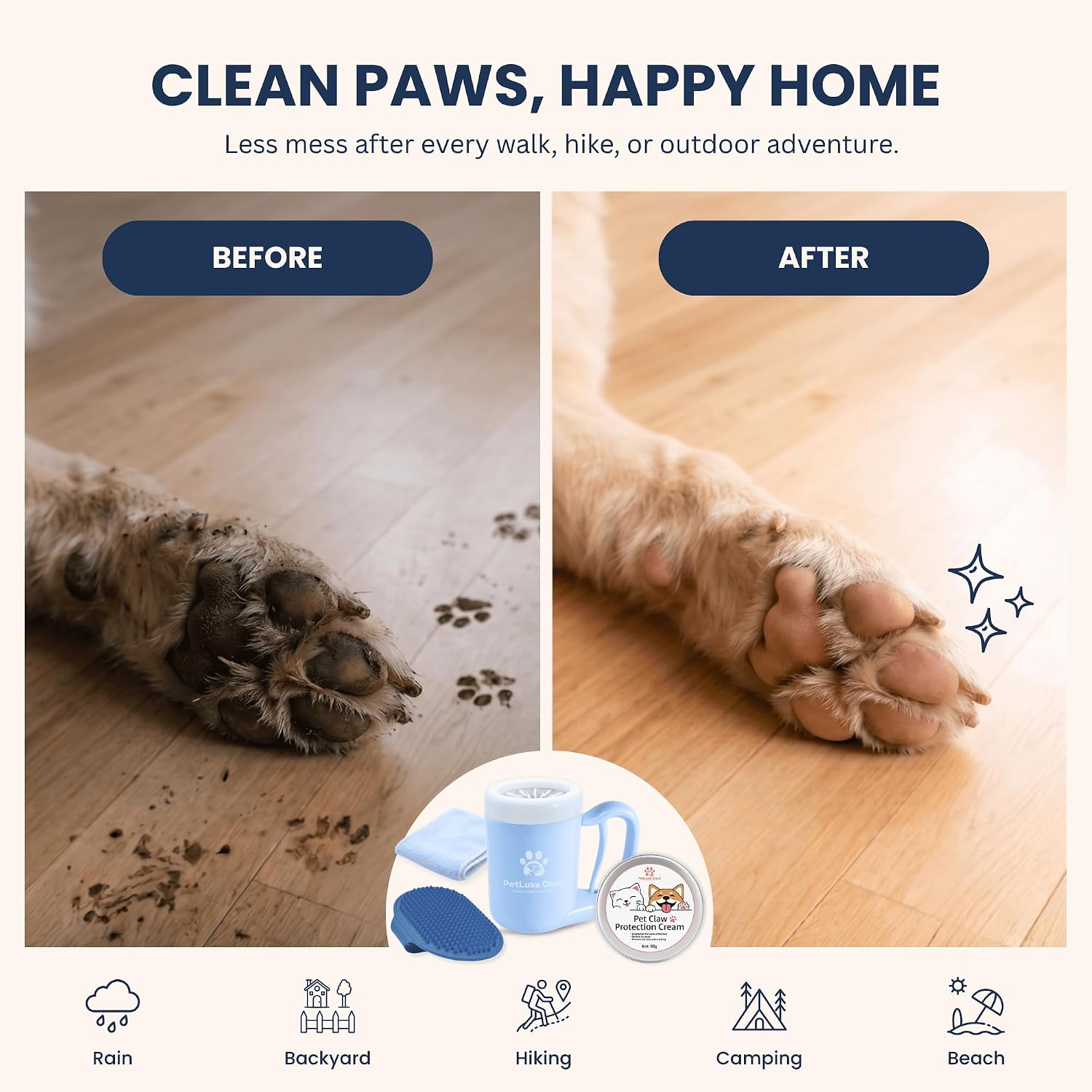 Dog Paw Cleaner, Paw Washer Cup with Soft Silicone Bristles, Portable Dog Foot Washer, 4-in-1 Paw Cleaner Kit with Paw Balm, Microfiber Towel & Grooming Brush (Blue, Medium) - view 3