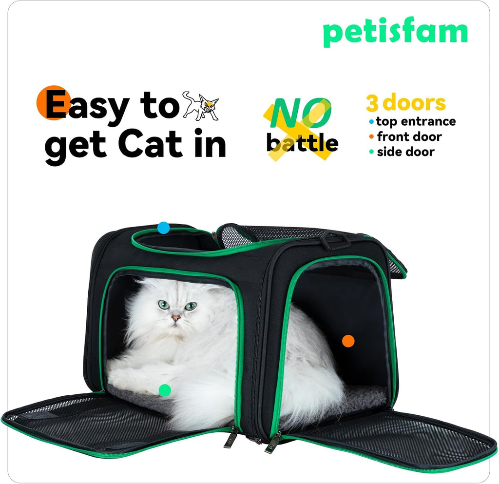 Pet carrier bag for cats & dogs. Airy mesh windows let fur-kids see you reduce anxiety & breath easy. Rip-stop fabric & lockable zips hug securely. Washable comfy pad. Collapsible - view 2