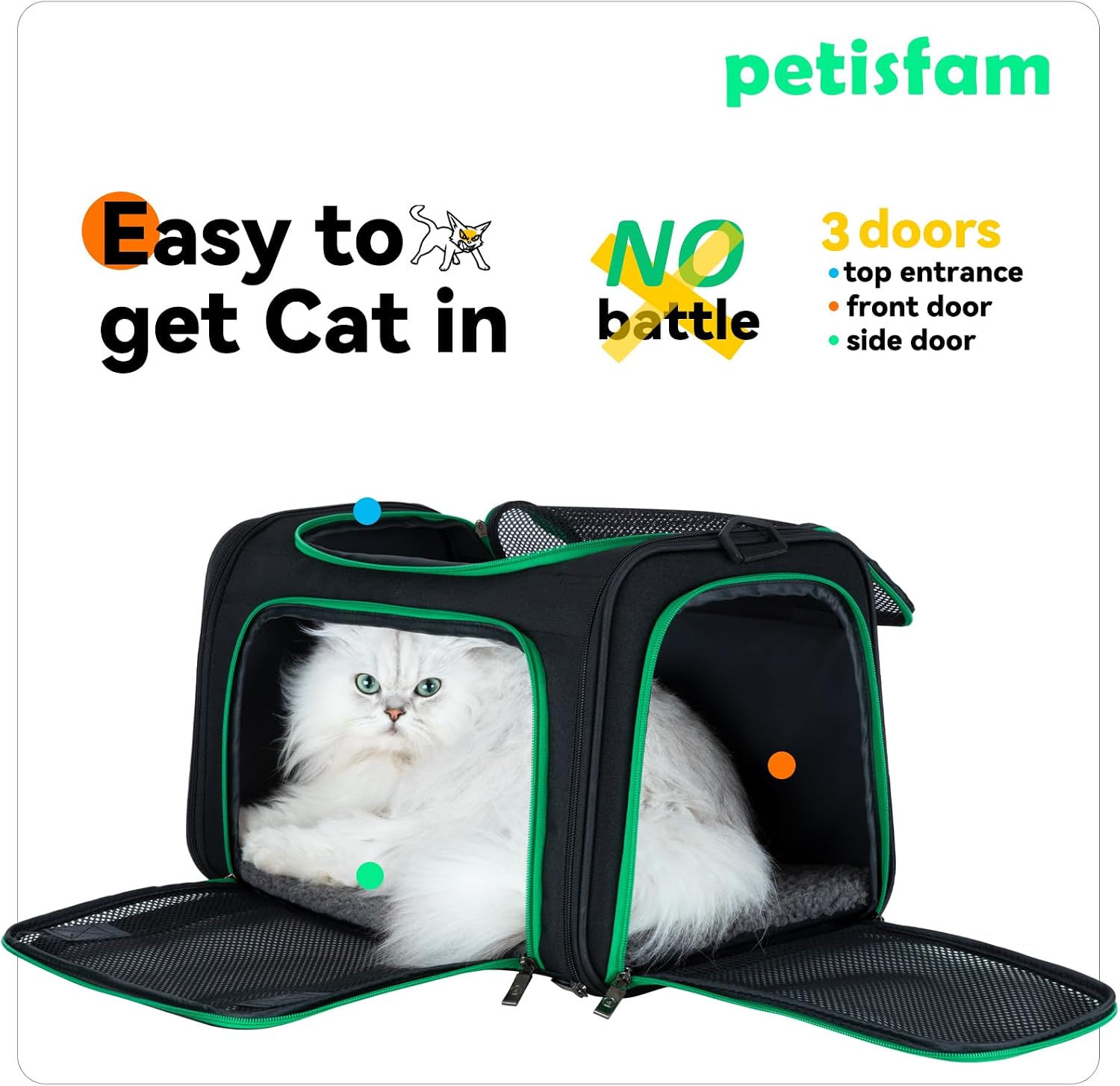 Pet carrier bag for cats & dogs. Airy mesh windows let fur-kids see you reduce anxiety & breath easy. Rip-stop fabric & lockable zips hug securely. Washable comfy pad. Collapsible - view 2
